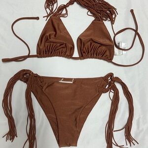 Amuse Brown Fringe Bikini Set